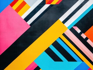 Obraz premium Modern poster featuring bold geometric patterns with vibrant colors balanced by negative space