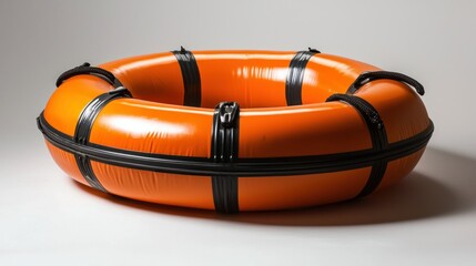 Orange inflatable rescue ring on plain background
