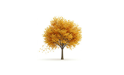 Photorealistic 3D Render of an Autumnal Tree Losing Leaves in a Gentle Breeze, Yellow and Orange Hues