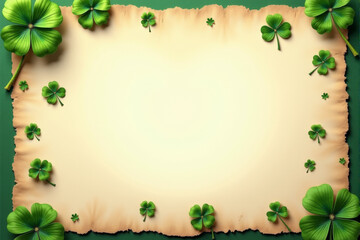 A vibrant St. Patrick&rsquo;s Day-themed background featuring lush green clovers, Irish culture, and good luck concepts. Ideal for use in greeting cards, banners, and festive designs..