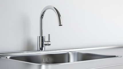 A contemporary stainless steel sink with a high-arc faucet, placed on a seamless white background in high-definition clarity.