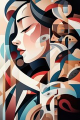 Obraz premium Abstract Geometric Portrait of a Woman in Modern Style