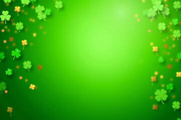 A vibrant St. Patrick’s Day-themed background featuring lush green clovers, Irish culture, and good luck concepts. Ideal for use in greeting cards, banners, and festive designs..