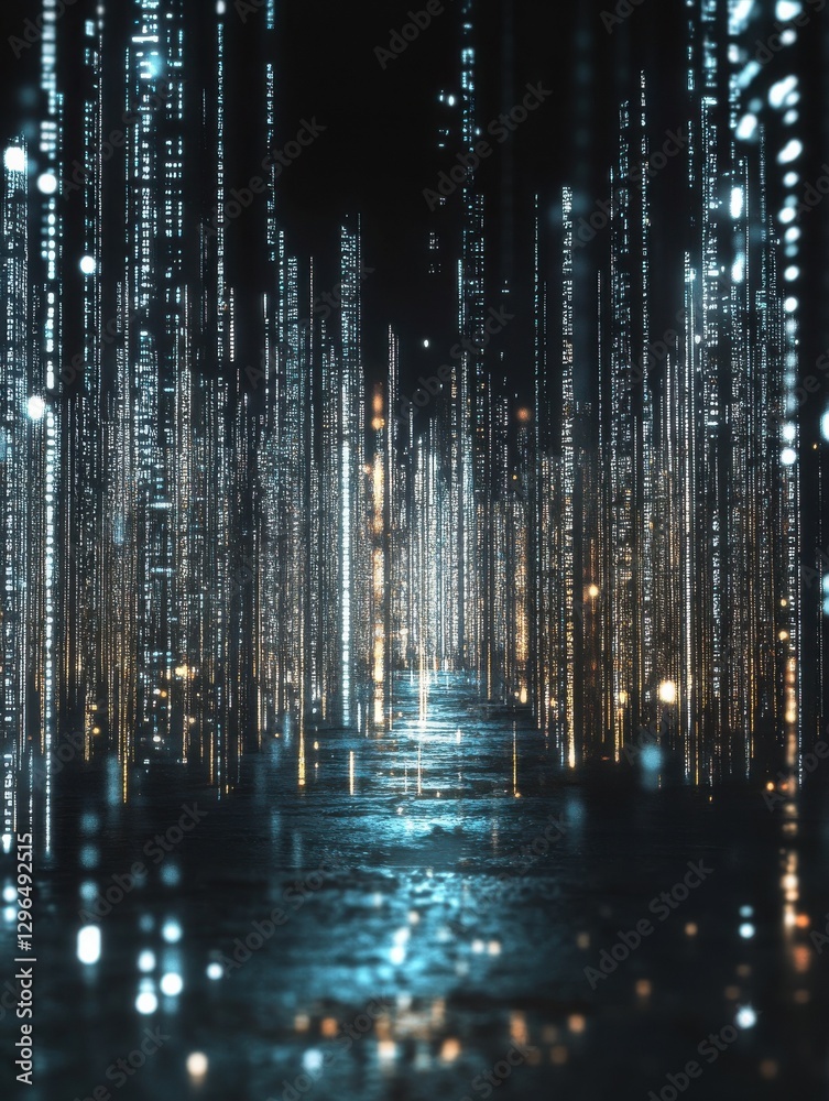 Poster digitally generated binary code landscape on black background