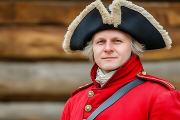 Red-coated man, historical fort, portrait