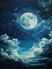 Fototapeta premium nightly sky with large moon