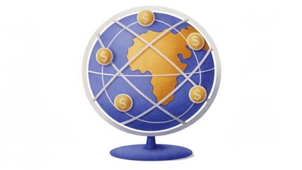 Obraz premium stock picks with sectors watercolor concept. Illustration of a globe with currency symbols, representing global finance and commerce.