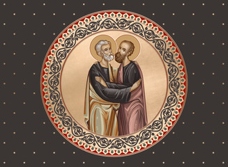 Fototapeta premium Saints Peter and Paul. Decorative vintage dome illustration in Byzantine style