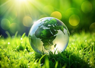 Glass Globe on Green Grass - Nature Photography Stock Image