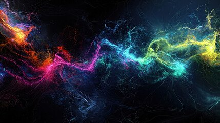 Dynamic abstract wallpaper featuring vibrant streaks of neon colors like pink, blue, yellow, and orange against dark background, creating mesmerizing visual effect