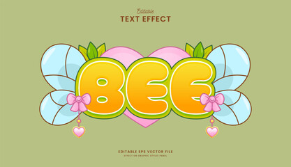 decorative heart bee editable text effect vector design