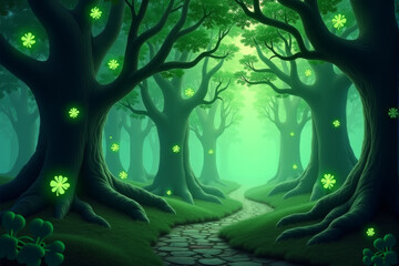 Obraz premium A vibrant St. Patrick’s Day-themed background featuring lush green clovers, Irish culture, and good luck concepts. Ideal for use in greeting cards, banners, and festive designs..