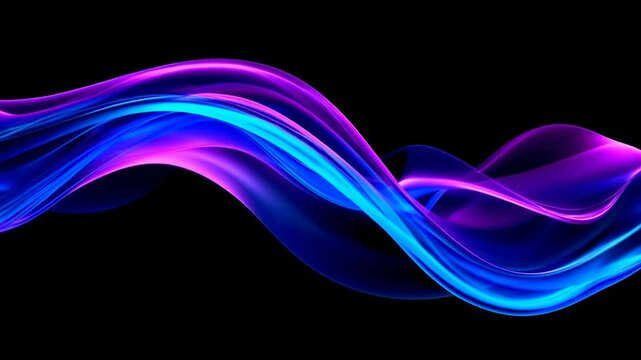 The dynamic abstract waves gracefully flow in stunning purple and blue hues set against a striking black background