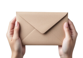 Fototapeta premium A mockup of a hand holding a postcard, set against a white background. It features a letter, invitation, brochure, and greeting template that includes a space for text, with the paper oriented in a