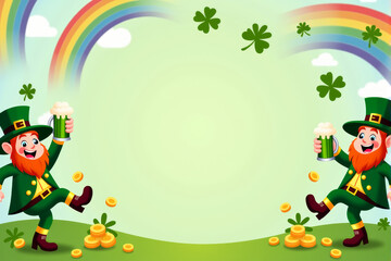 Naklejka premium A vibrant St. Patrick’s Day-themed background featuring lush green clovers, Irish culture, and good luck concepts. Ideal for use in greeting cards, banners, and festive designs..