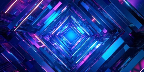 Abstract Futuristic Tunnel with Neon Lights in Blue and Pink Shades