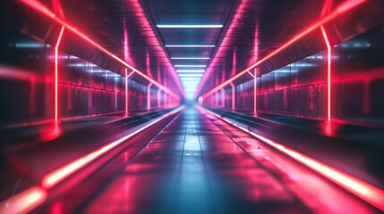 Fototapeta premium Futuristic Neon Tunnel with Vibrant Lighting and Reflections