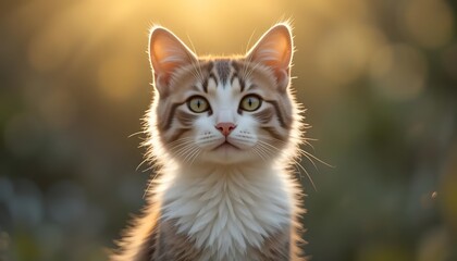 Fototapeta premium Cute Kitten Portrait in Golden Light Outdoors with Soft Fur