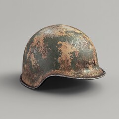 Fototapeta premium Vintage Military Helmet 3D Rendering with Weathered Texture