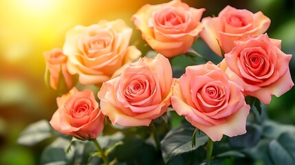 Obraz premium Sunlit Peach Roses in Garden