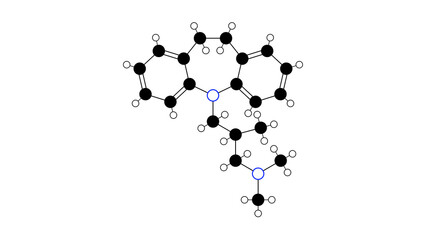 trimipramine molecule, structural chemical formula, ball-and-stick model, isolated image antidepressant