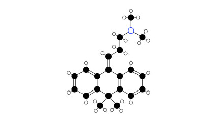 melitracen molecule, structural chemical formula, ball-and-stick model, isolated image antidepressant