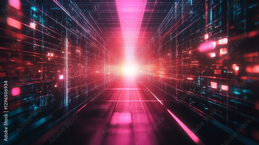 Poster A digital-style grid fading into a futuristic void
