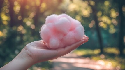 Pink Cotton Ball Held in Hand in Park