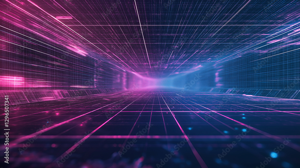 Poster A digital-style grid fading into a futuristic void