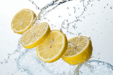 Refreshing Lemon Slices with Water Splash
