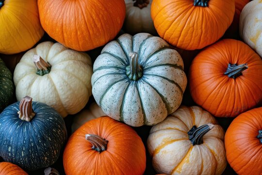 Colorful pumpkins found at a fall harvest market