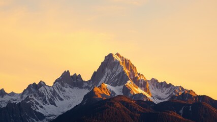 Majestic Mountain Peak at Sunset with Illuminated Snow-Capped Summit