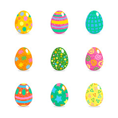 Vector Colorful Illustration Set of Decorated Easter Eggs Isolated on White Background