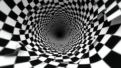 black white checkerboard spiral tunnel optical illusion vortex 3d depth abstract pattern swirl visual design twist