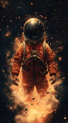 Fototapeta premium An astronaut floating through space with starry helmet and space suit