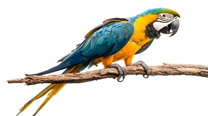 Obraz premium Blue and Yellow Macaw Perched on Weathered Branch