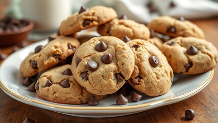 Delicious Homemade Cookies with Chocolate Chips on a Plate