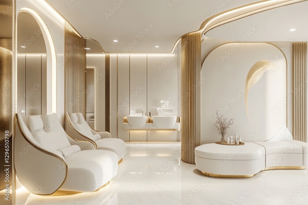 Poster Modern luxury lounge with elegant design and soft lighting in a spacious interior. Generative AI