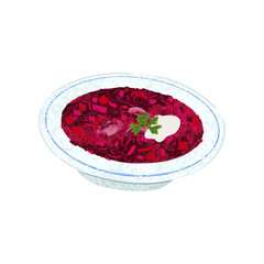 Vector Colorful Illustration of Bowl of Borscht Isolated on White Background