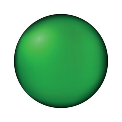 Glass green ball or precious pearl. Glossy realistic ball, 3D abstract vector illustration highlighted on a white background. Big metal bubble with shadow.