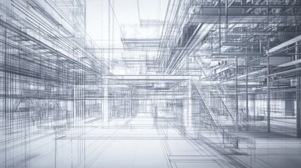 Obraz premium Wireframe building interior design, complex structure, modern architecture, blueprint, engineering