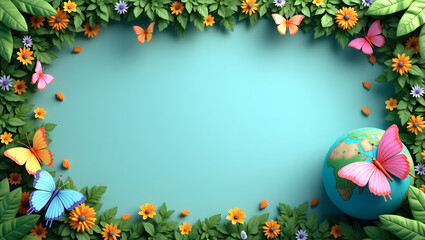 Delicate Butterflies Framing Earth Globe: Eco-Friendly Space for Earth Day Messages