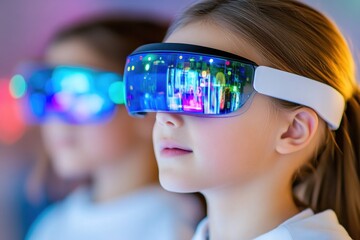 Children Enjoying Futuristic Vr Glasses Experience