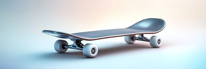 Highly Detailed 3D Icon of a Metallic Skateboard Design