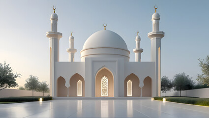 Fototapeta premium Minimalist Mosque Design, white elegeant