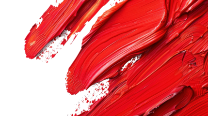 Red paint brush strokes creating dynamic composition on transparent background