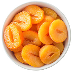 bowl of Apricot, top view, white background