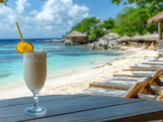 A tropical Pi&ntilde;a Colada served in a hollowed-out pineapple.