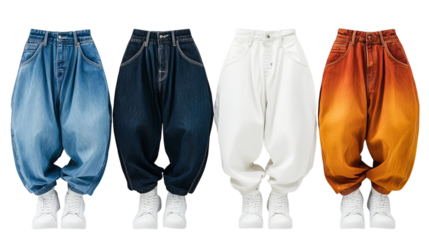 Png of Baggy Denim Jeans – Oversized Streetwear Pants in Trendy Colors on transparent background.