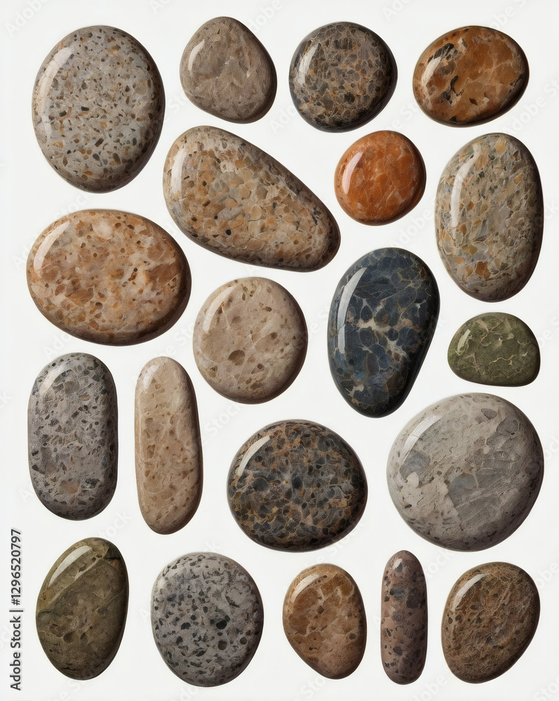 Poster various polished stones, each unique in shape, size, and color, create a captivating collection. the